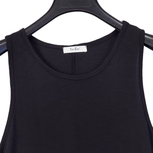 Linen Tank Top Womens Large Black New Round Neck Sleeveless, Tres Bien - Picture 3 of 11